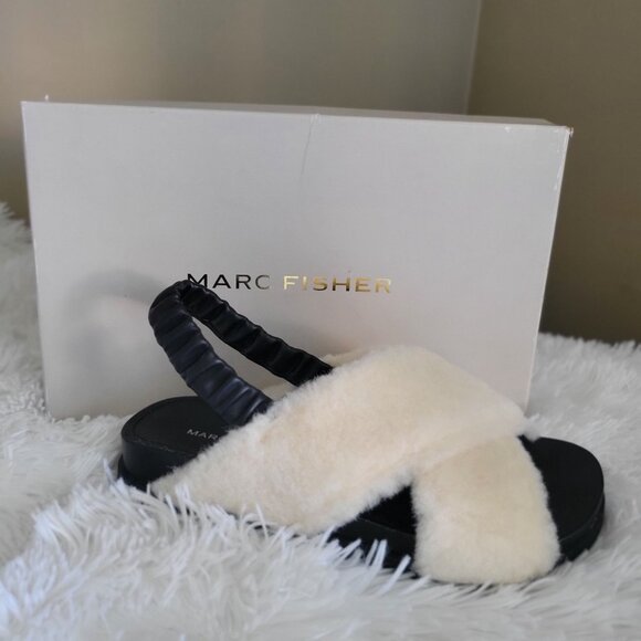 Marc Fisher Women's Faux Fur Cross Band Slide Sandals Rubber Sole 7M - Picture 6 of 8